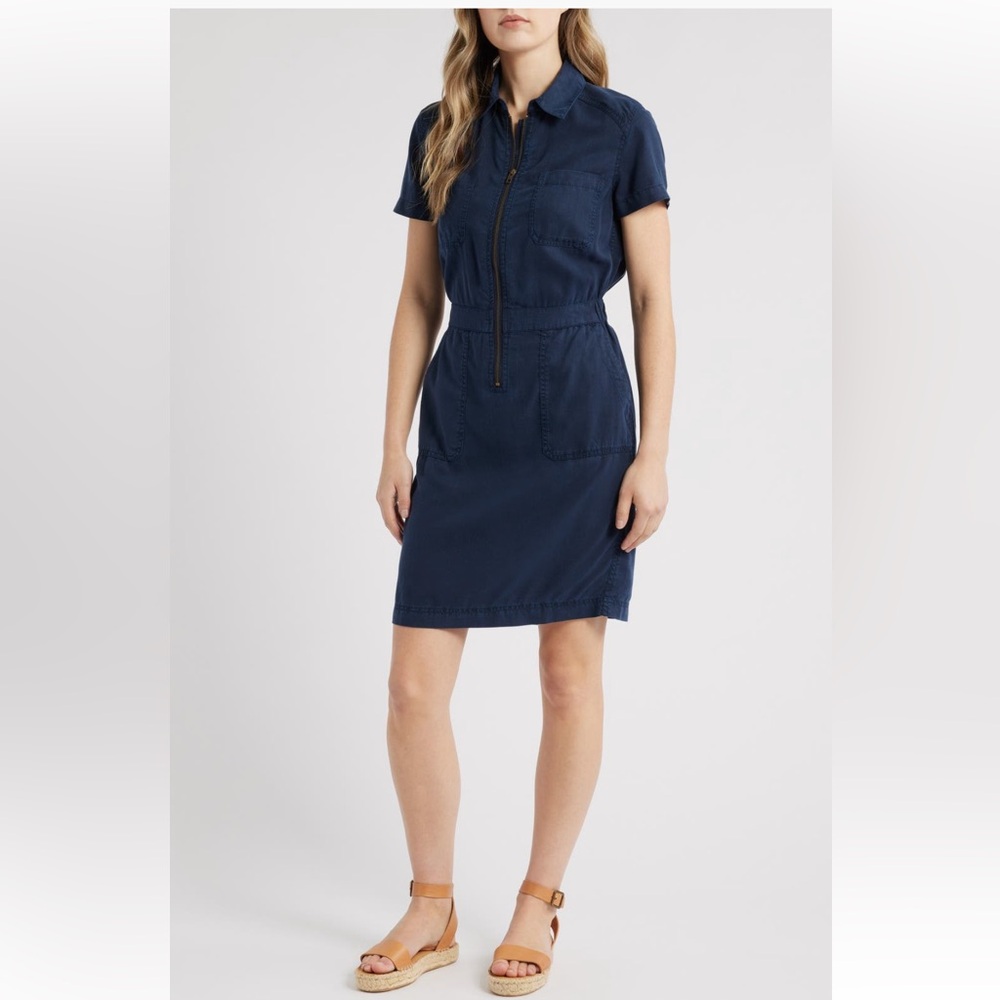 NWOT Caslon Utility Short Sleeve Zip Front Shirtdress